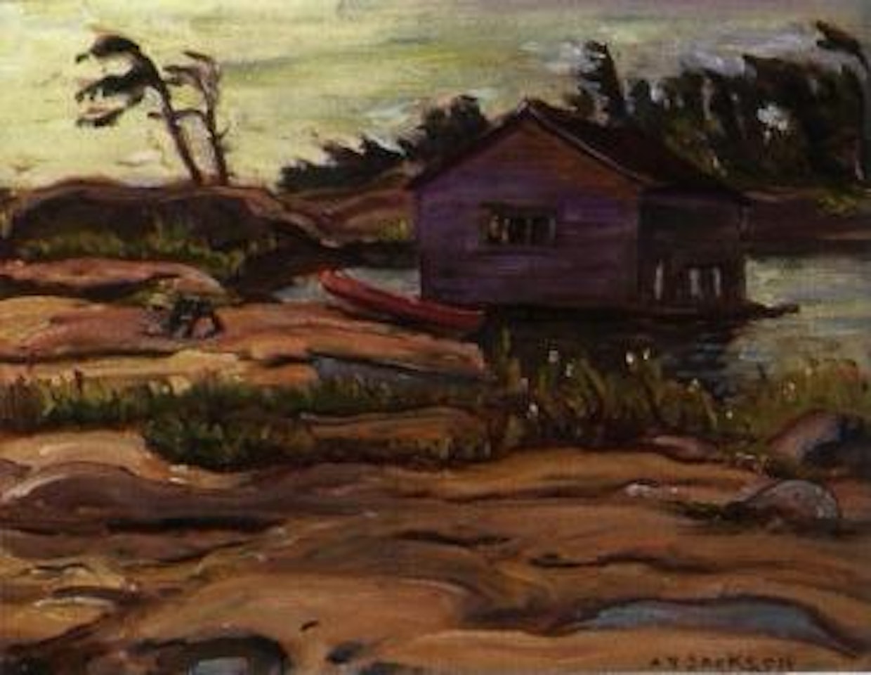 Boats house and canoe, Ireland, go Home Bay by Alexander Young Jackson
