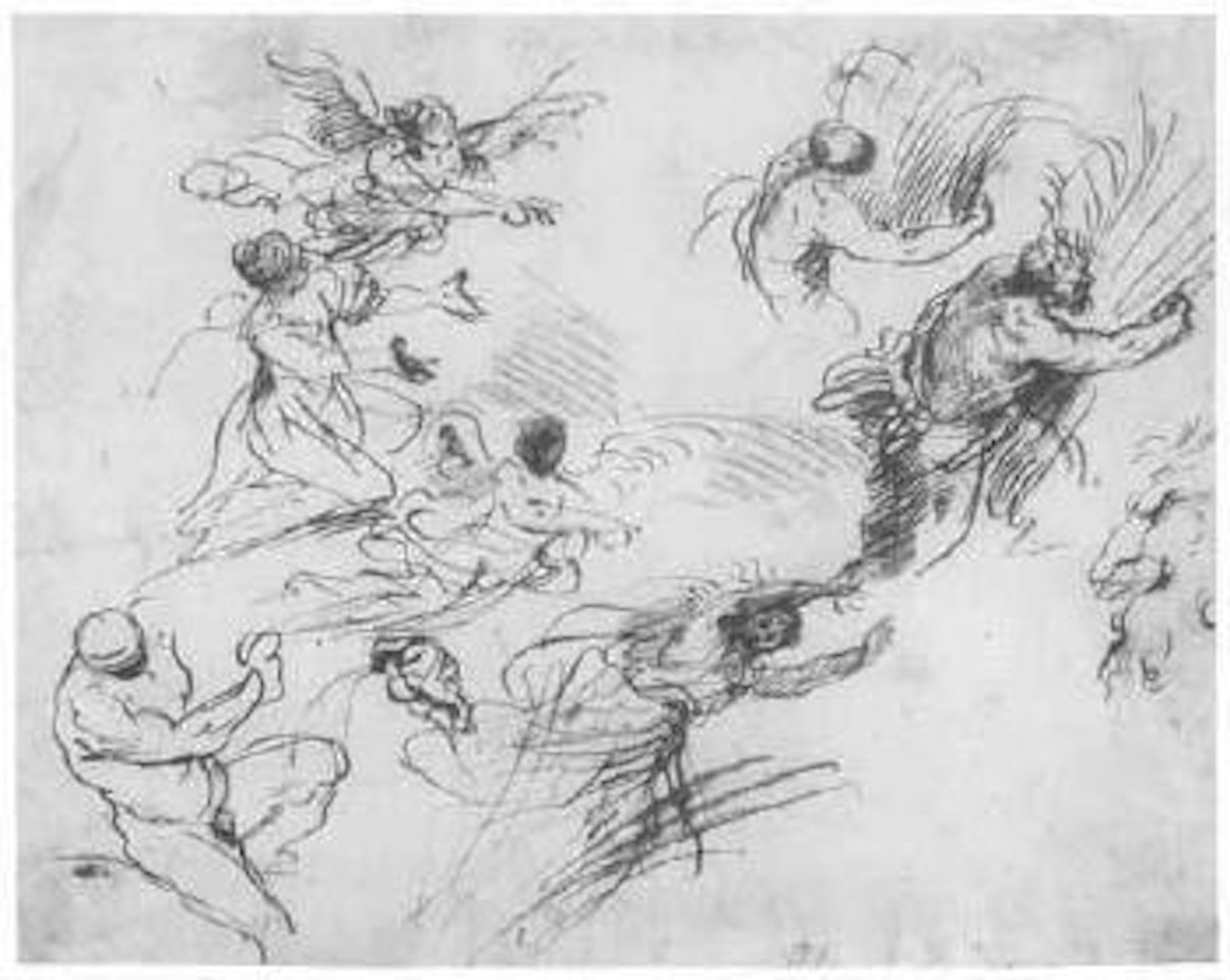 Sheet of studies with men, women and angels by Pier Francesco Mola