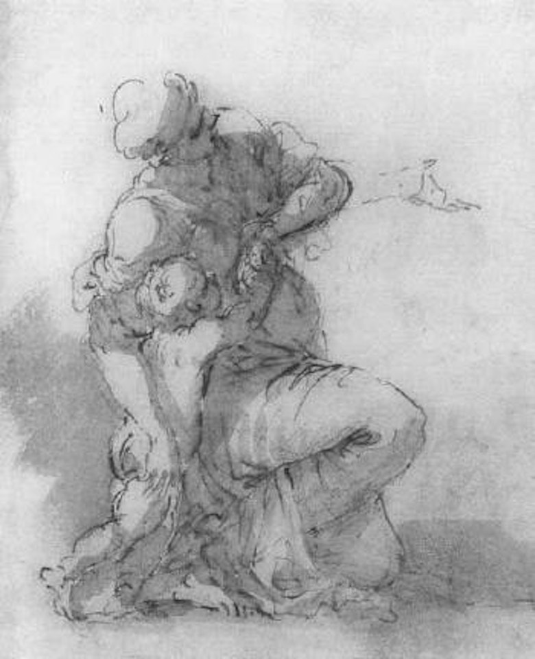 Kneeling mother caressing child by Salvator Rosa