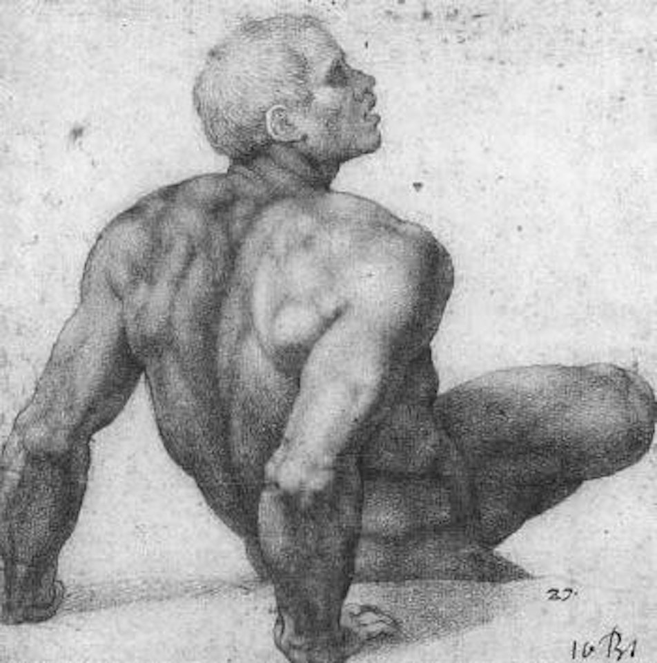 Seated figure of saved soul by Francesco Salviati