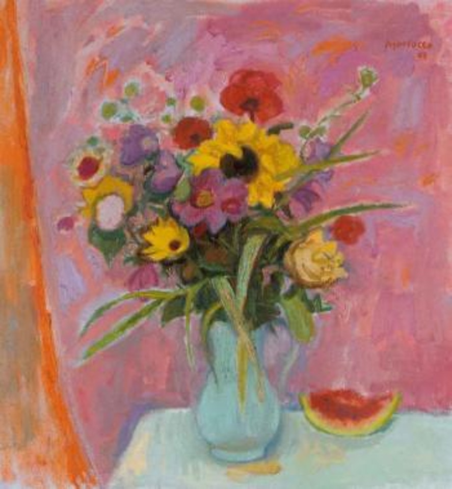 Flowers in a white jug by Alberto Morrocco