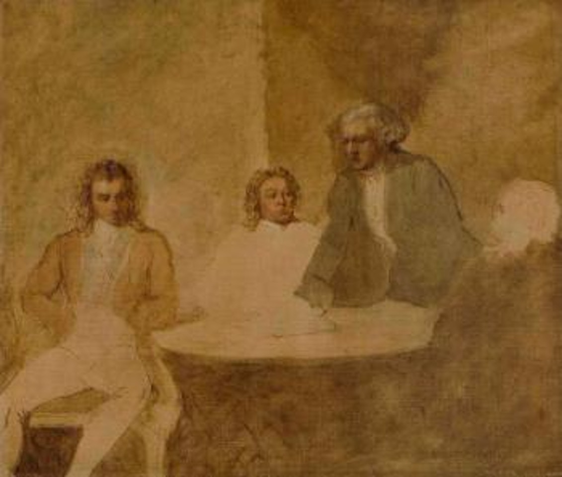 Portrait of four gentlemen, identified as Gratton, Boswell, Burke and Dr Johnstone around a table by English School