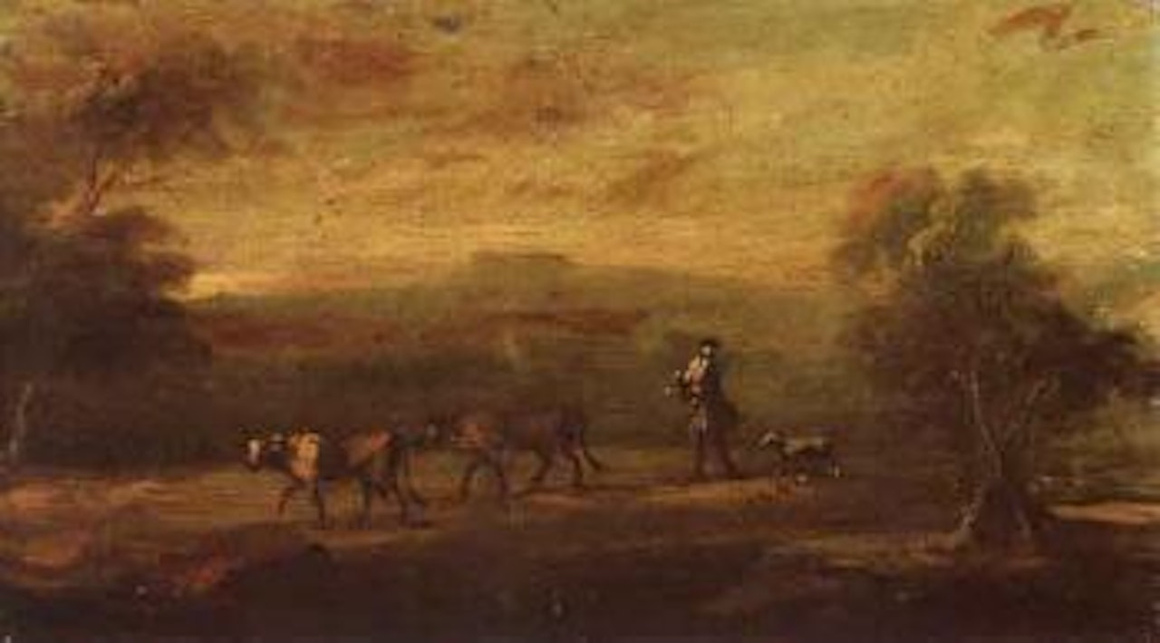 Wooded landscape with shepherd and sheep. Landscape with a gentleman and cattle by Thomas Gainsborough