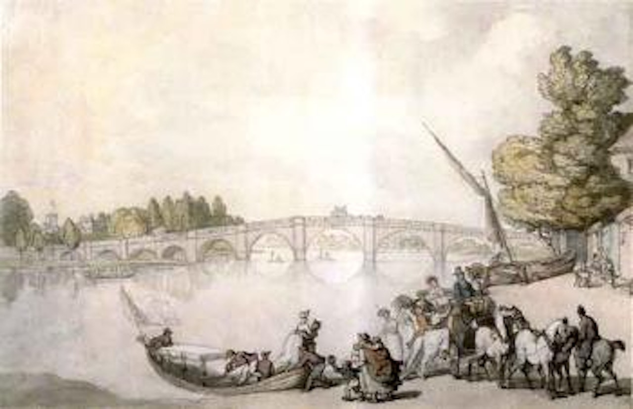 Boat disembarking on the Thames near Kew Bridge by Thomas Rowlandson