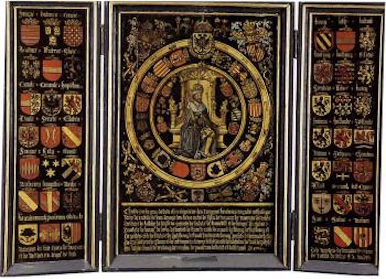 Charles V entoure des blasons de l'Empire by French School