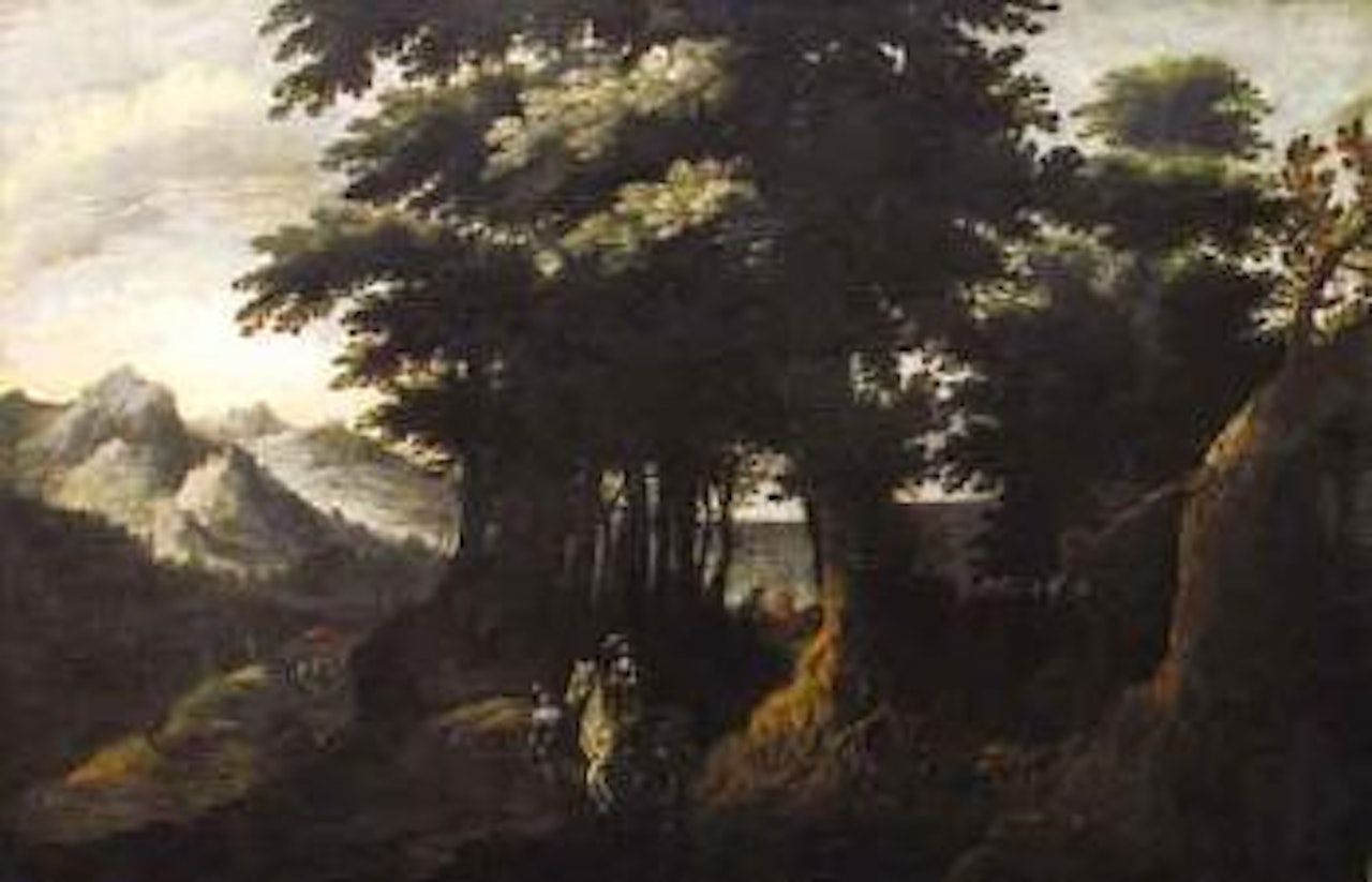 Landscape with hunters by Flemish School