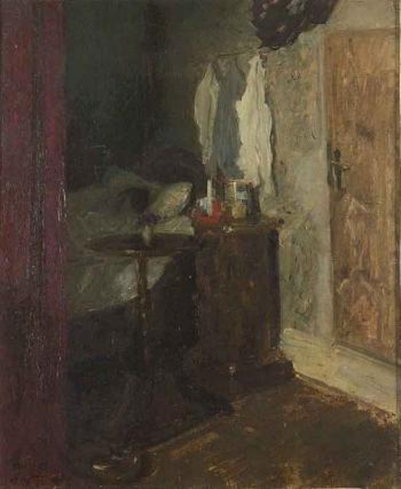 Interior with sick woman in bed by Max Slevogt