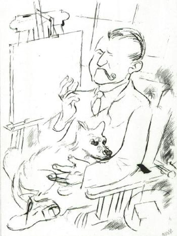 Self portrait with dog by George Grosz