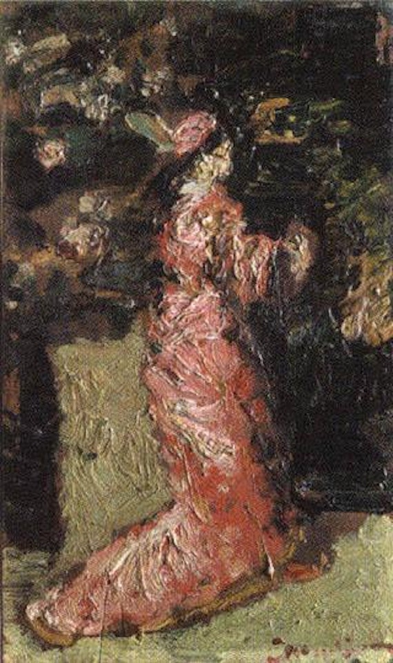 Jeune femme a la robe rouge by Adolphe Monticelli