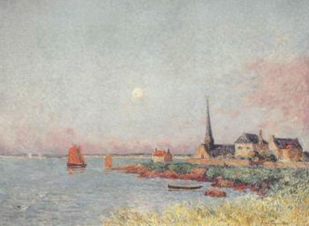 Le village de Port Launay sur les bords de la Loire, la voile rouge by Ferdinand du Puigaudeau