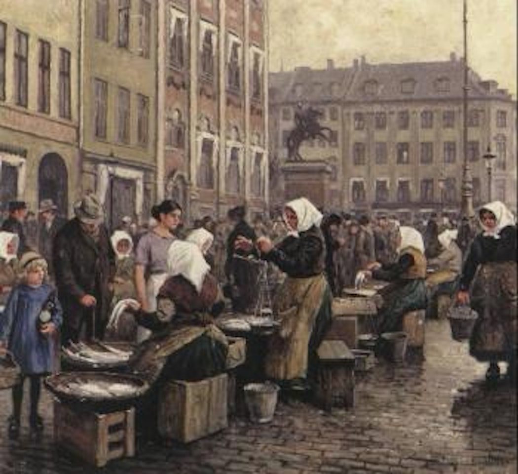 Busy shopping at the fishwives at Gammel Strand by Paul Fischer