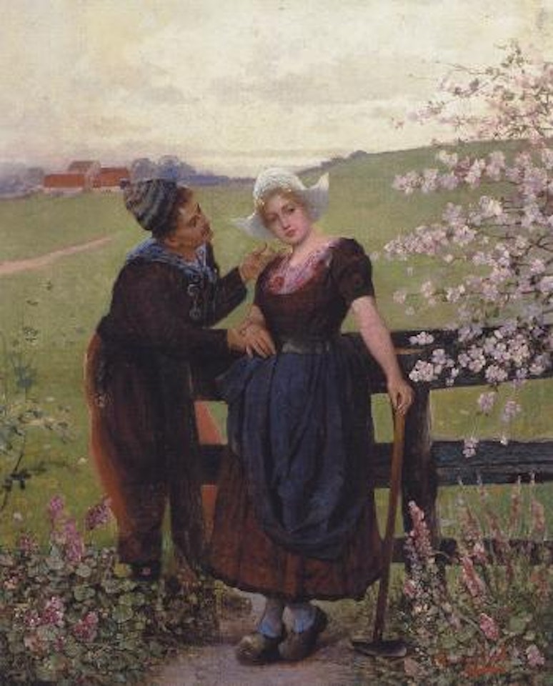 Young farmer flirting with Dutch country girl by Alois Heinrich Priechenfried