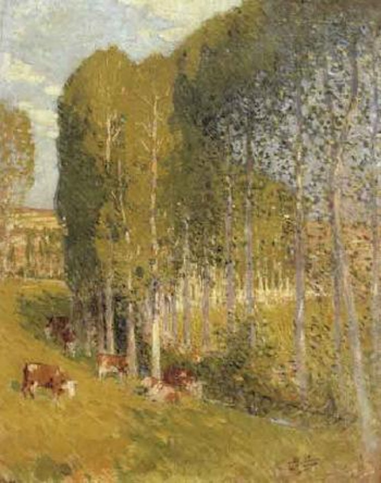 Les grands peupliers en bord de riviere by Pierre Eugène Montezin