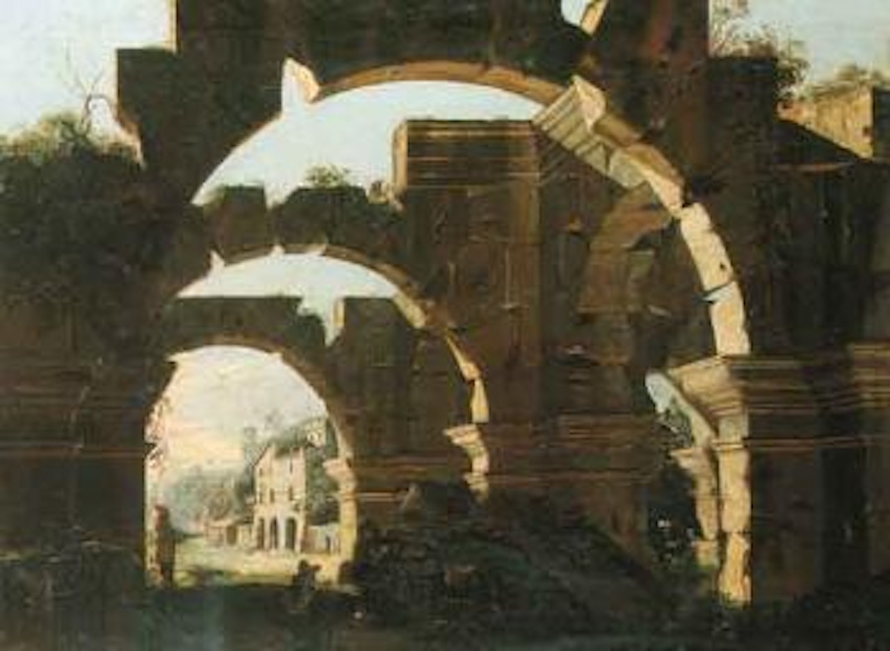 Architectonic view with ruins and figures by Viviano Codazzi