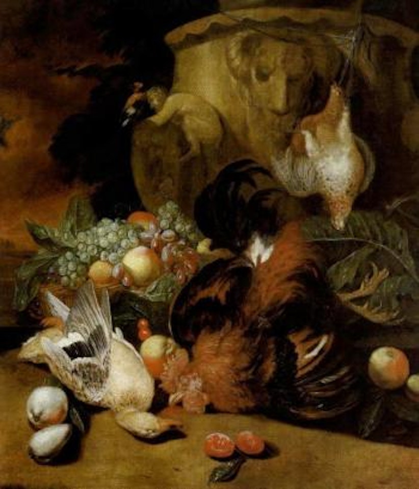 Still life with fruit, dead birds and stone vase by Franz Werner von Tamm