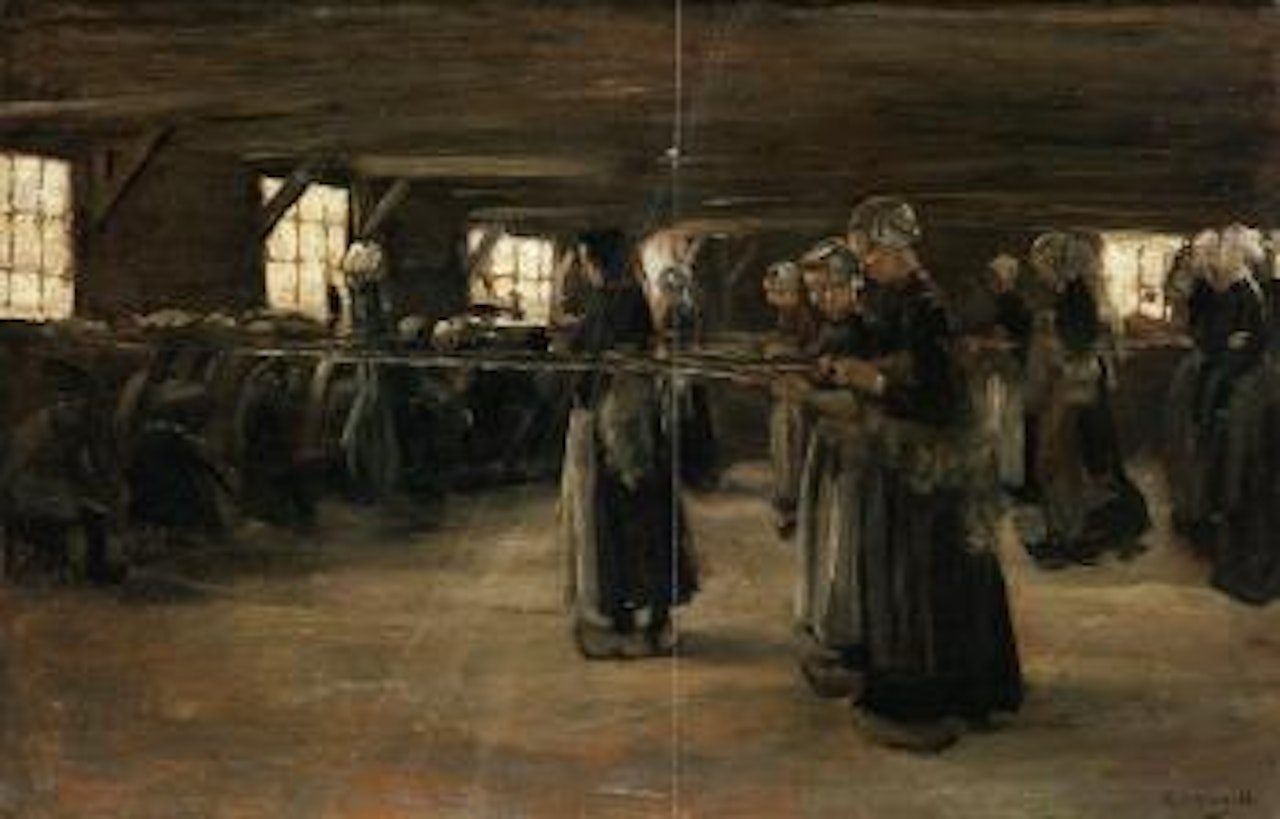 Flachsscheuer in Laren - flax spinning, Laren by Max Liebermann