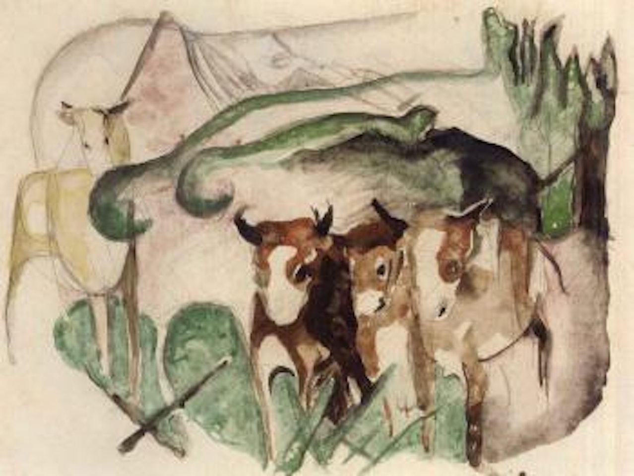 Tiere in der landschaft by Franz Marc