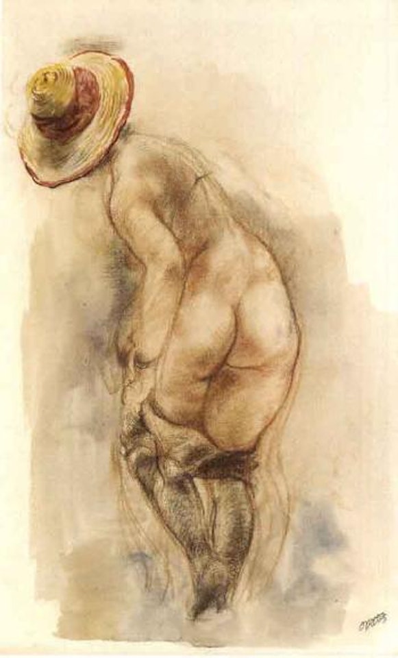 Akt mit Strohut. Stehender ark by George Grosz