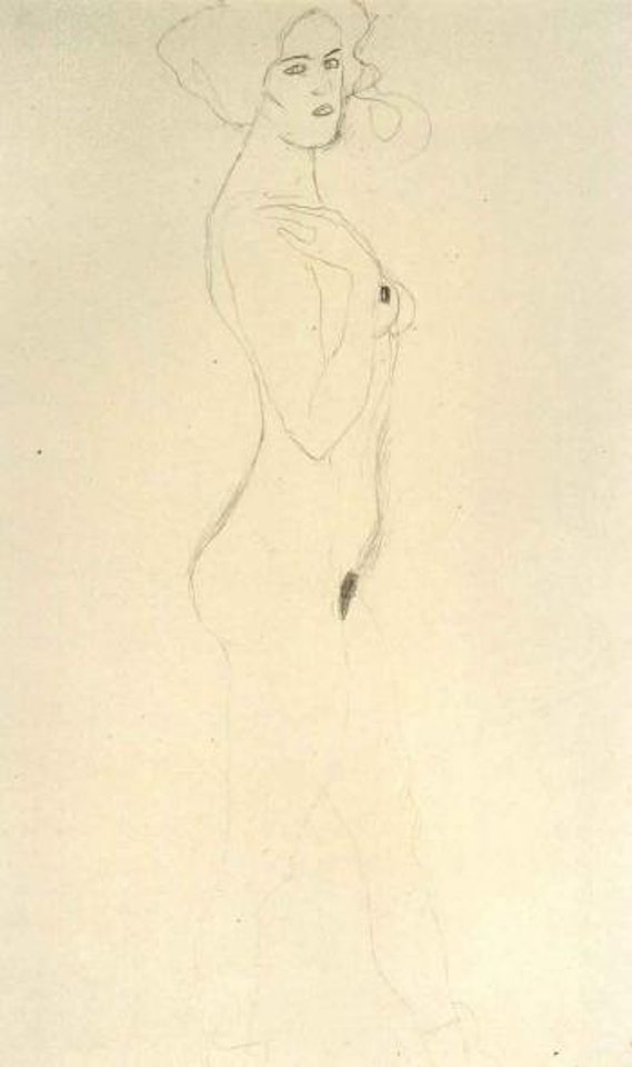 Die rechte hand an der schulter, das gesicht dem betrachter zugewendet by Gustav Klimt
