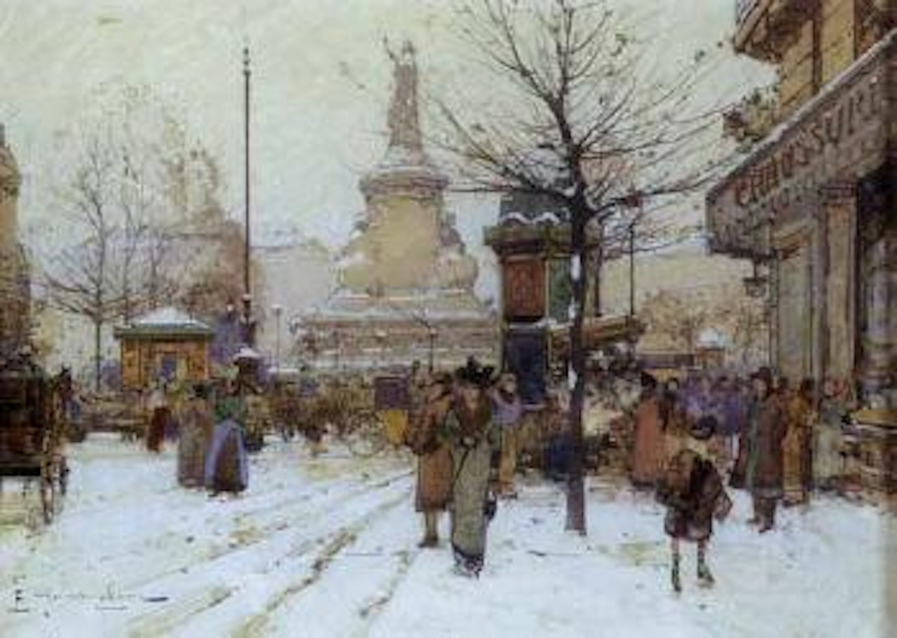 Place de la Republique sous la neige by Eugene Galien-Laloue