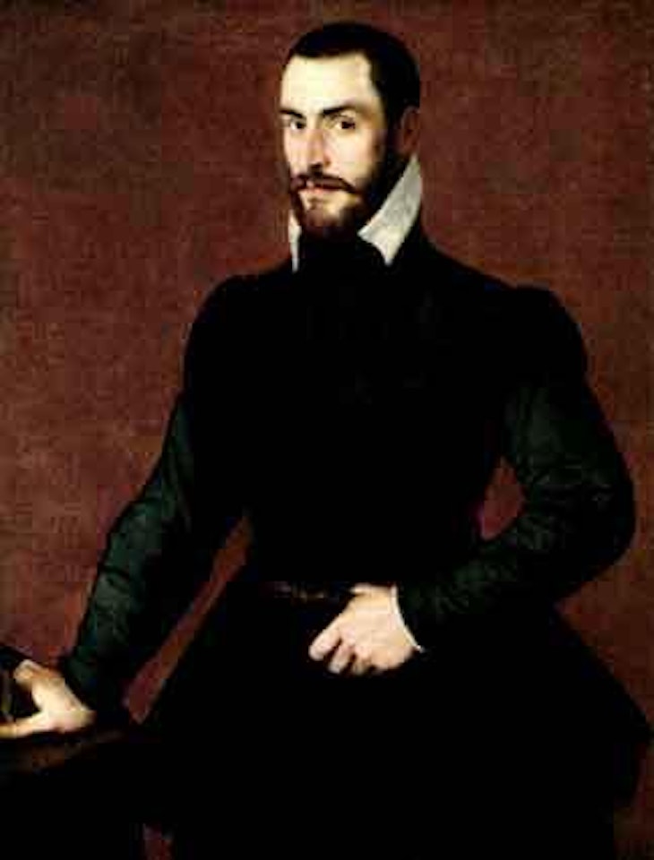 Portrait of gentleman wearing black and holding a glove by Bartolomeo Passarotti