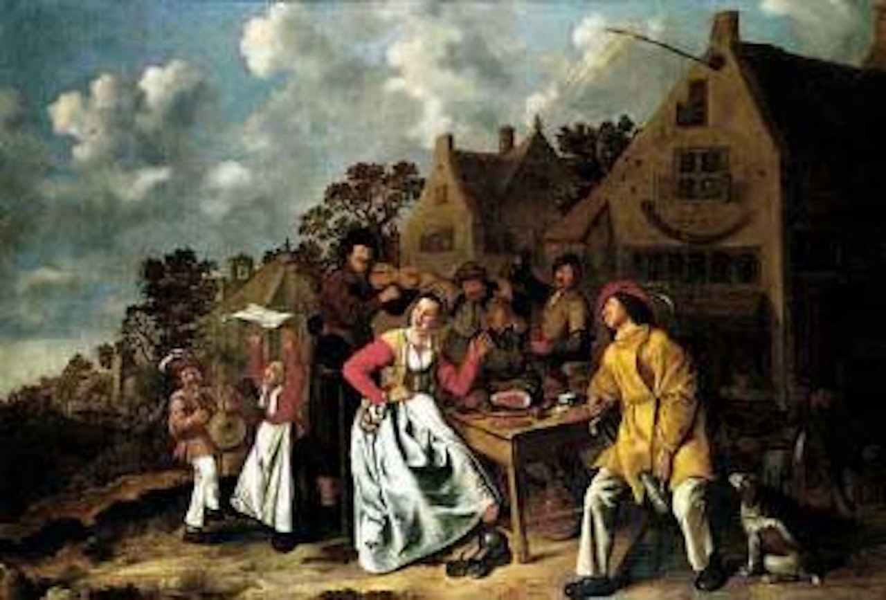 Peasants feasting and playing music by tavern by Jan Miense Molenaer