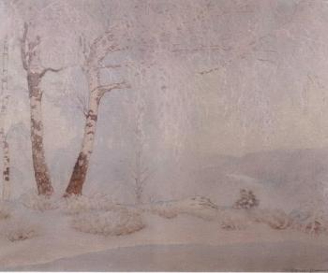 Winter forest landscape by Gustaf Fjaestad