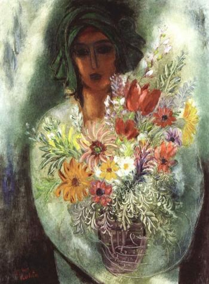 Boy with bouquet by Reuven Rubin