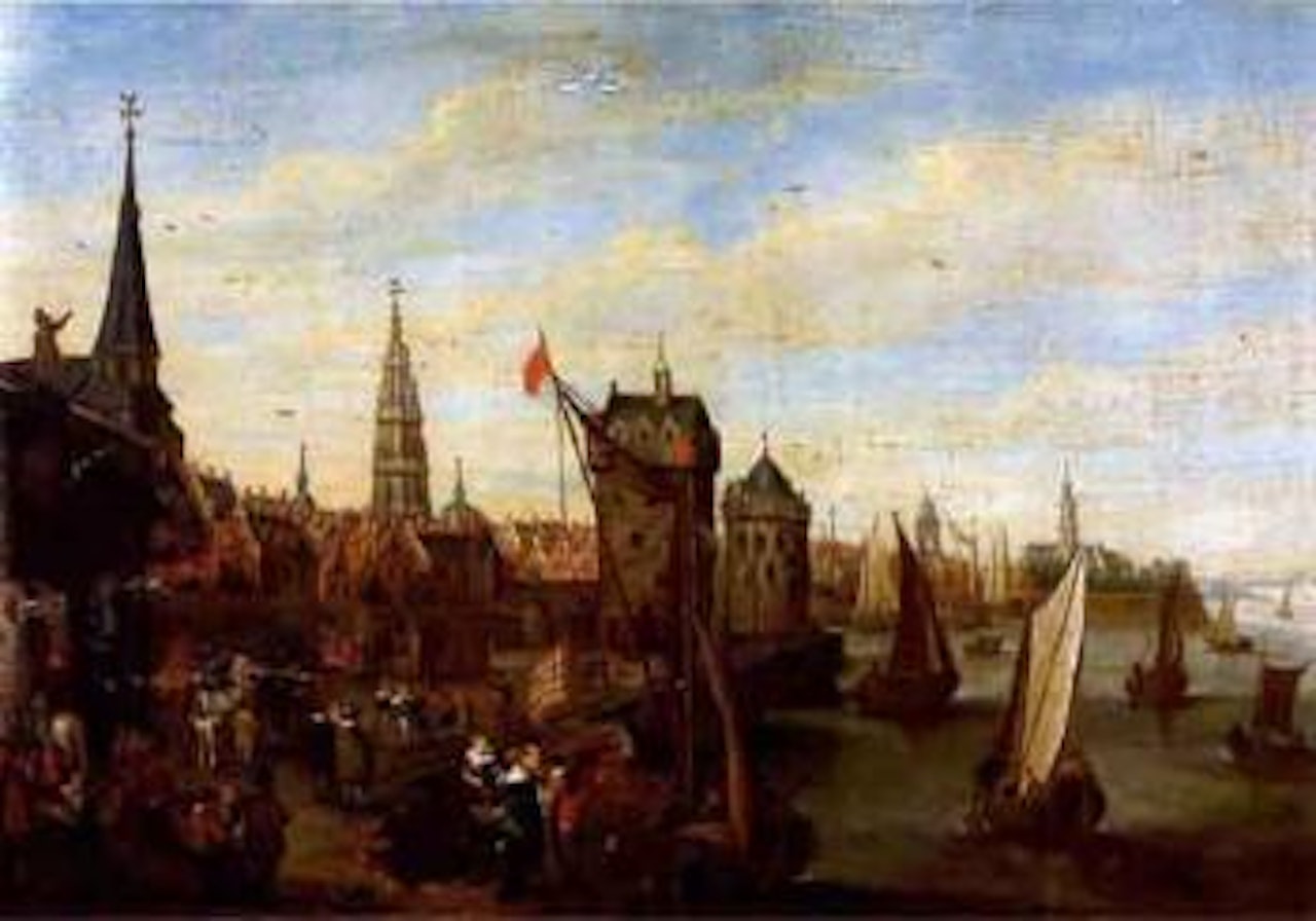 Antwerp harbour by Flemish School