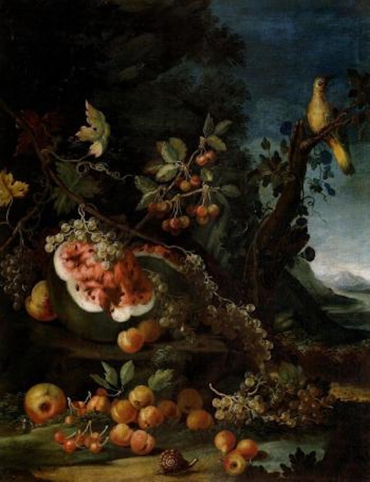 Still life with fruit and bird by Abraham Brueghel