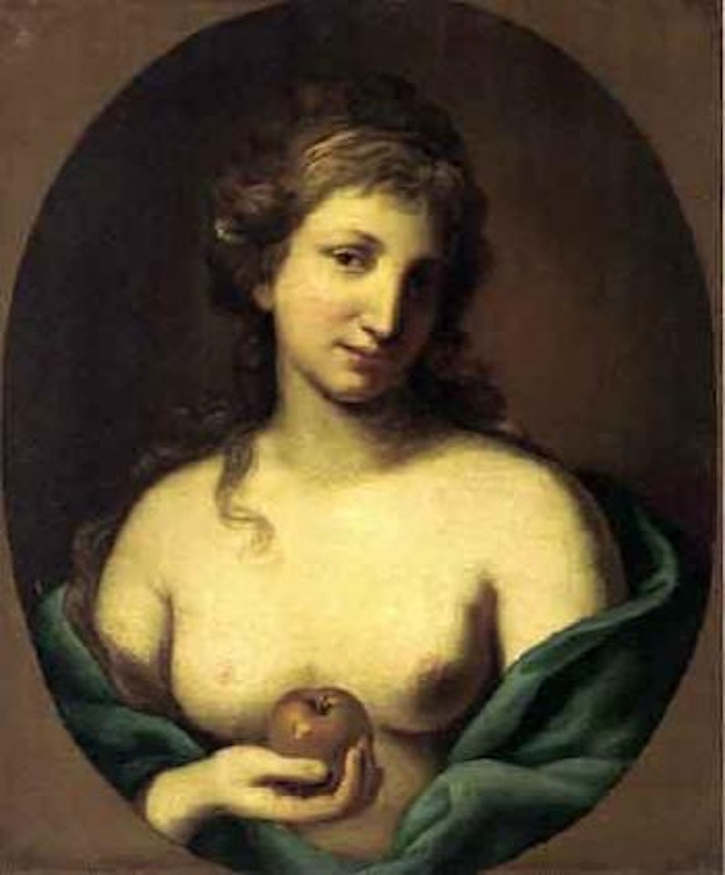 Portrait of a lady holding an apple and wearing a loose shawl by Angelica Kauffmann