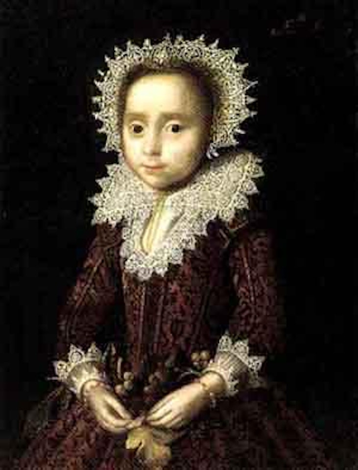 Portrait of a young girl in red embroidered costume holding grapes by Paulus Moreelse