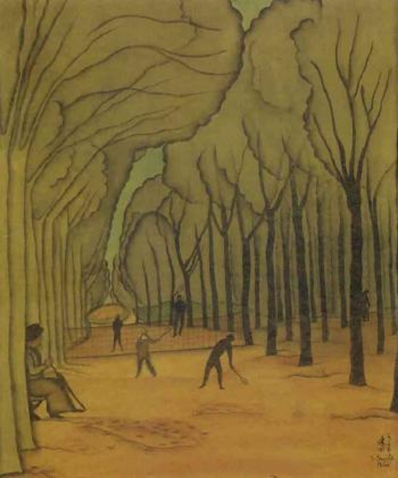Playing tennis in the park by Leonard Tsuguharu Foujita