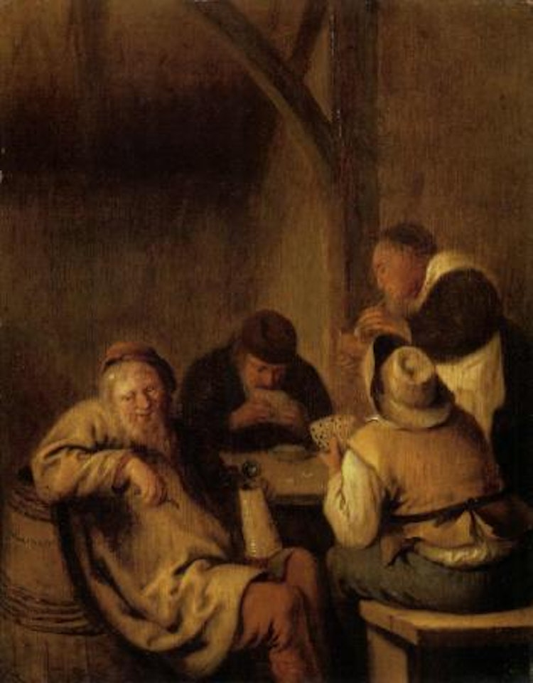 Interiors with peasants playing cards by Jan Miense Molenaer