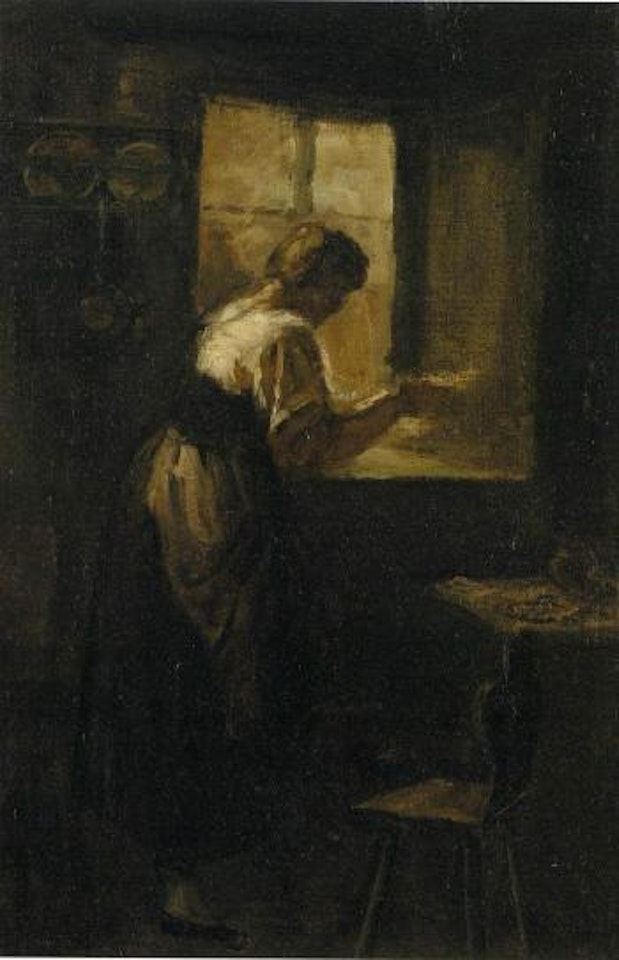 Woman reading letter by window by Franz von Defregger
