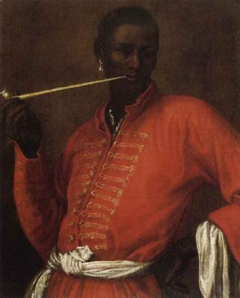 Young african smoking pipe by Italian School