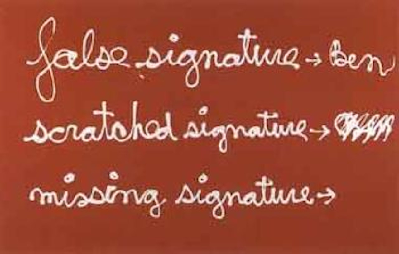 False signature, scratched signature, missing signature by Ben Vautier