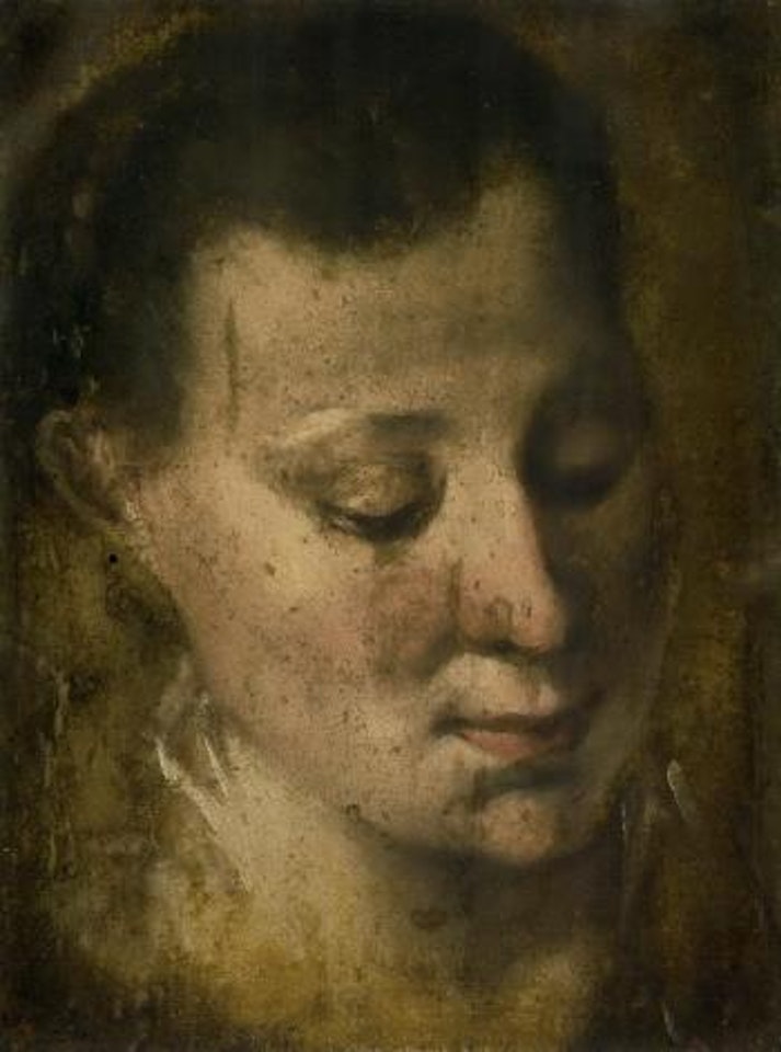 Head of a girl looking down to the right by Annibale Carracci