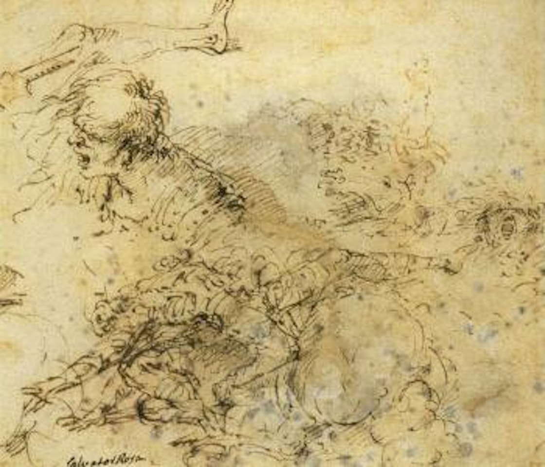 Figure falling from a horse and studies of heads by Salvator Rosa