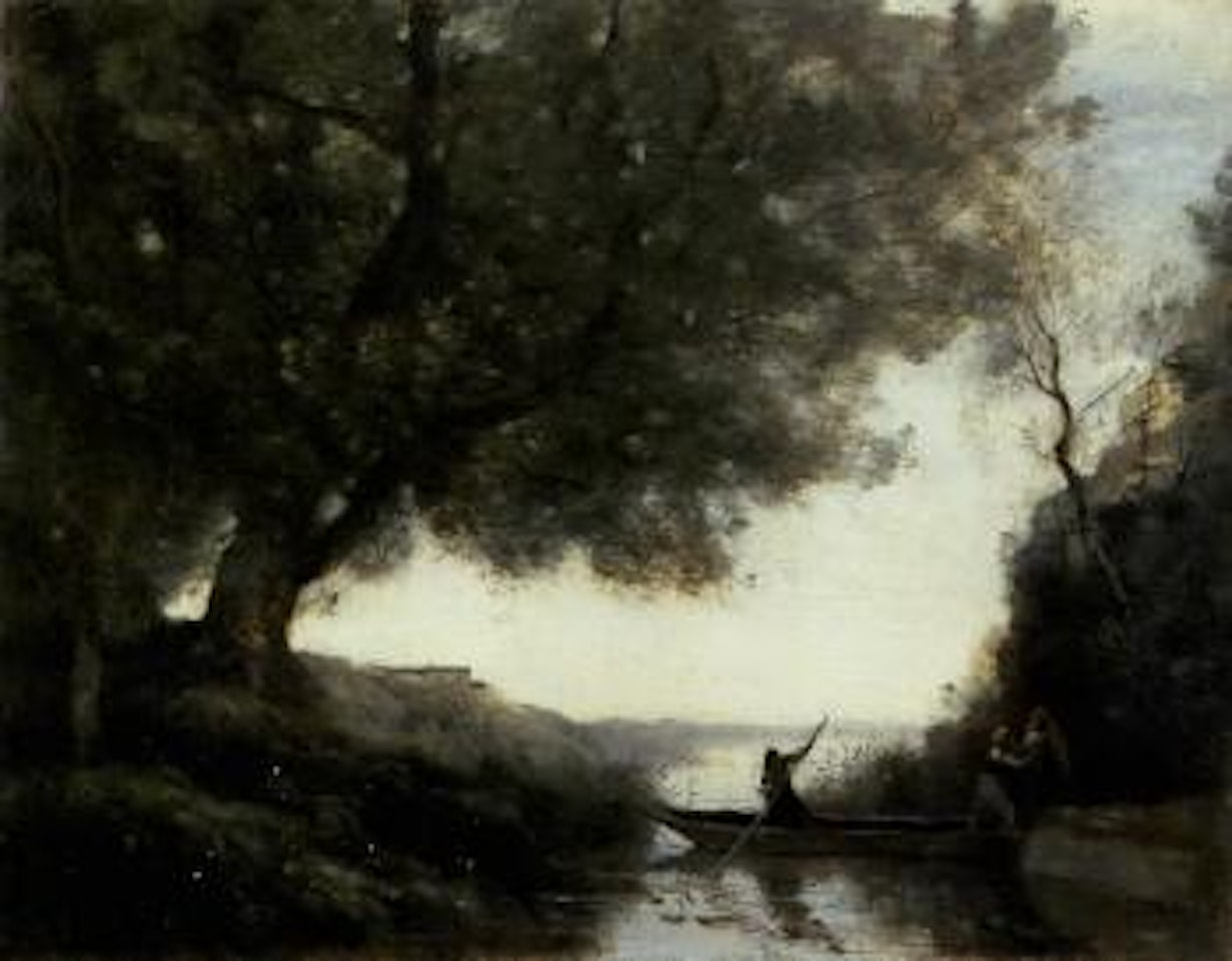 Les paysannes montant dans la barque du passeur by Jean Baptiste Camille Corot