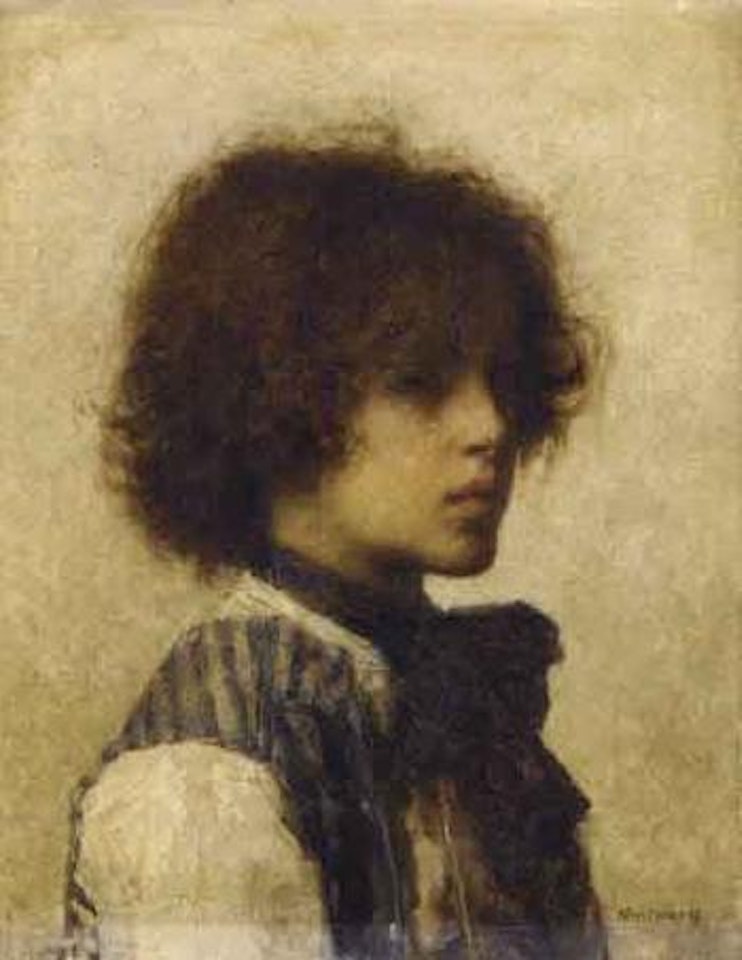 Young boy wearing a striped vest by Alexei Harlamoff