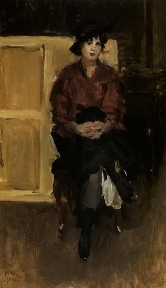 Seated girl in red blouse by Isaac Israels