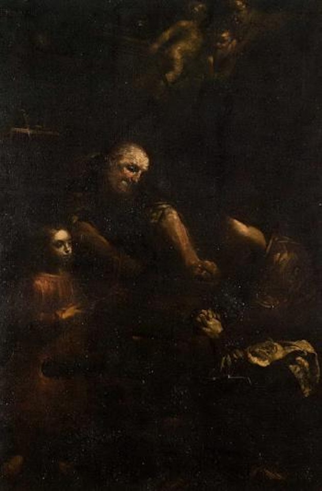 Holy Family in workshop by BOLOGNESE SCHOOL