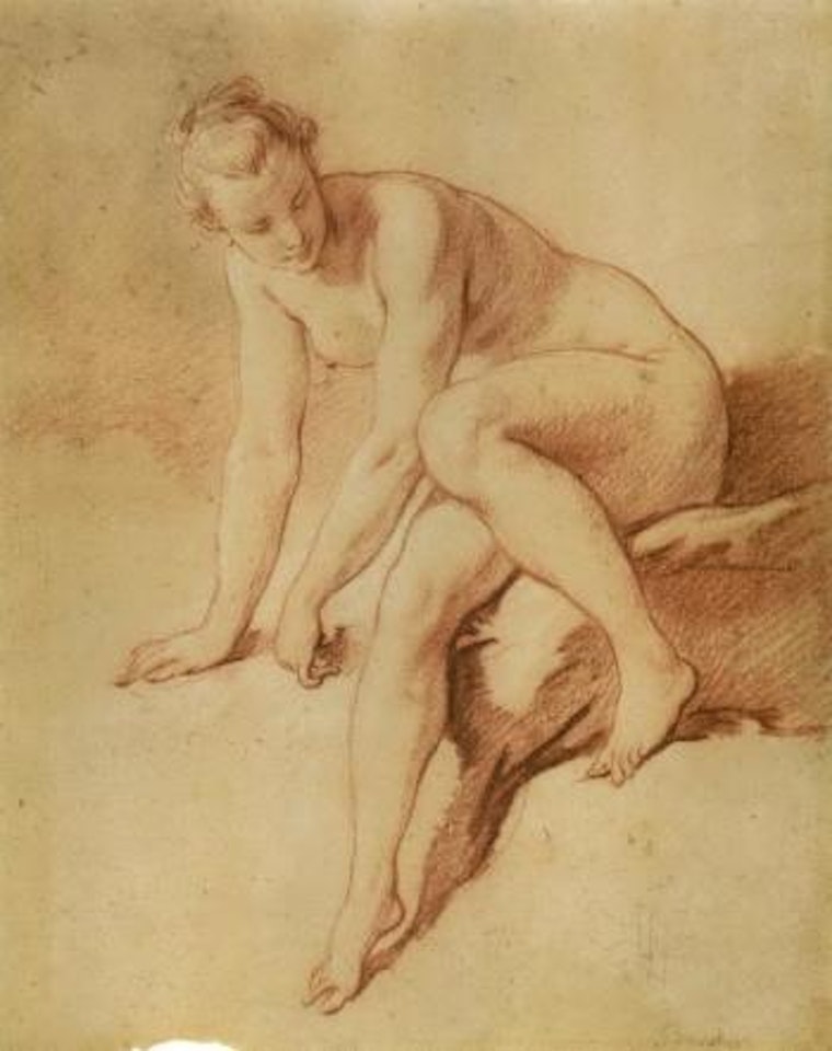 Seated female nude leaning forwards and looking down to the right by Francois Boucher