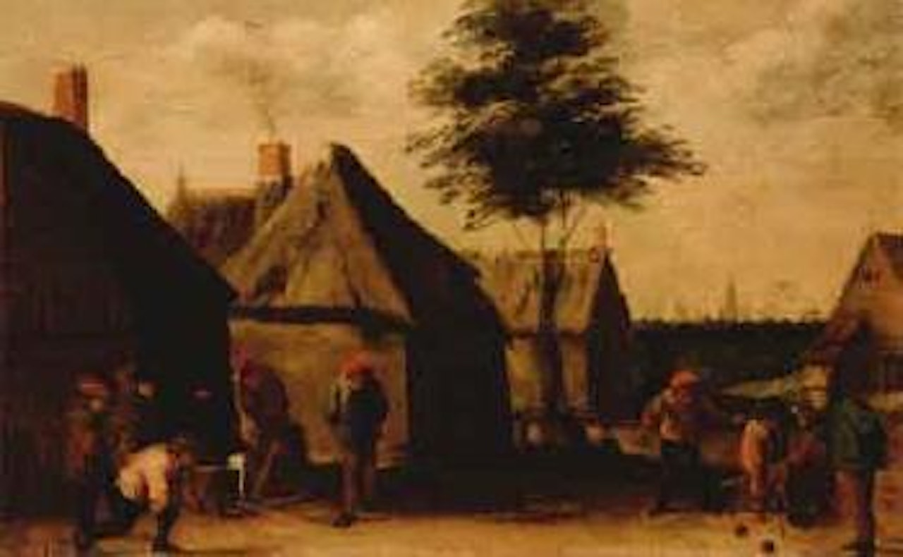 Peasants playing skittles in a village street by David Teniers II