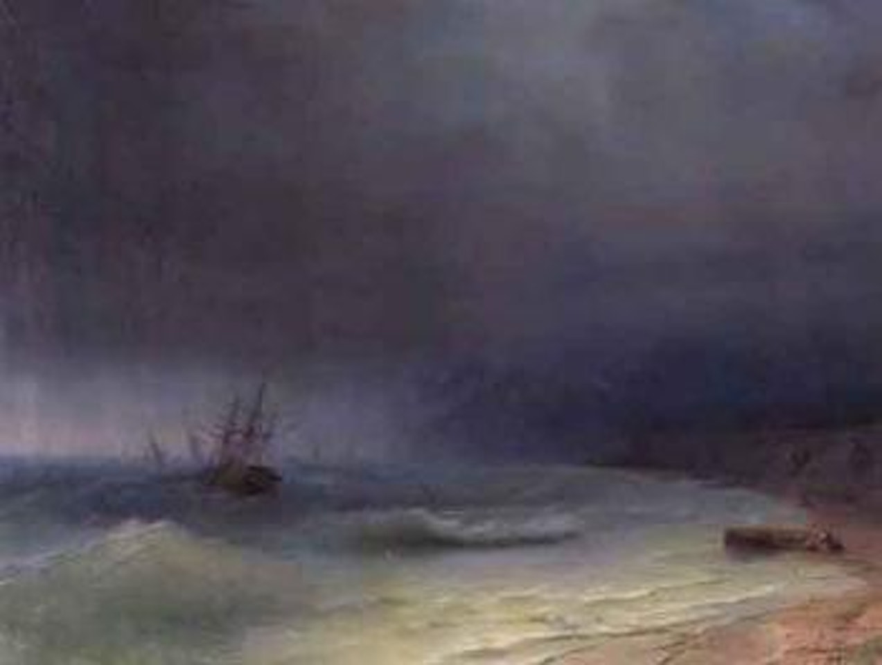 Ships in stormy seas off coast by Ivan Konstantinovich Aivazovsky