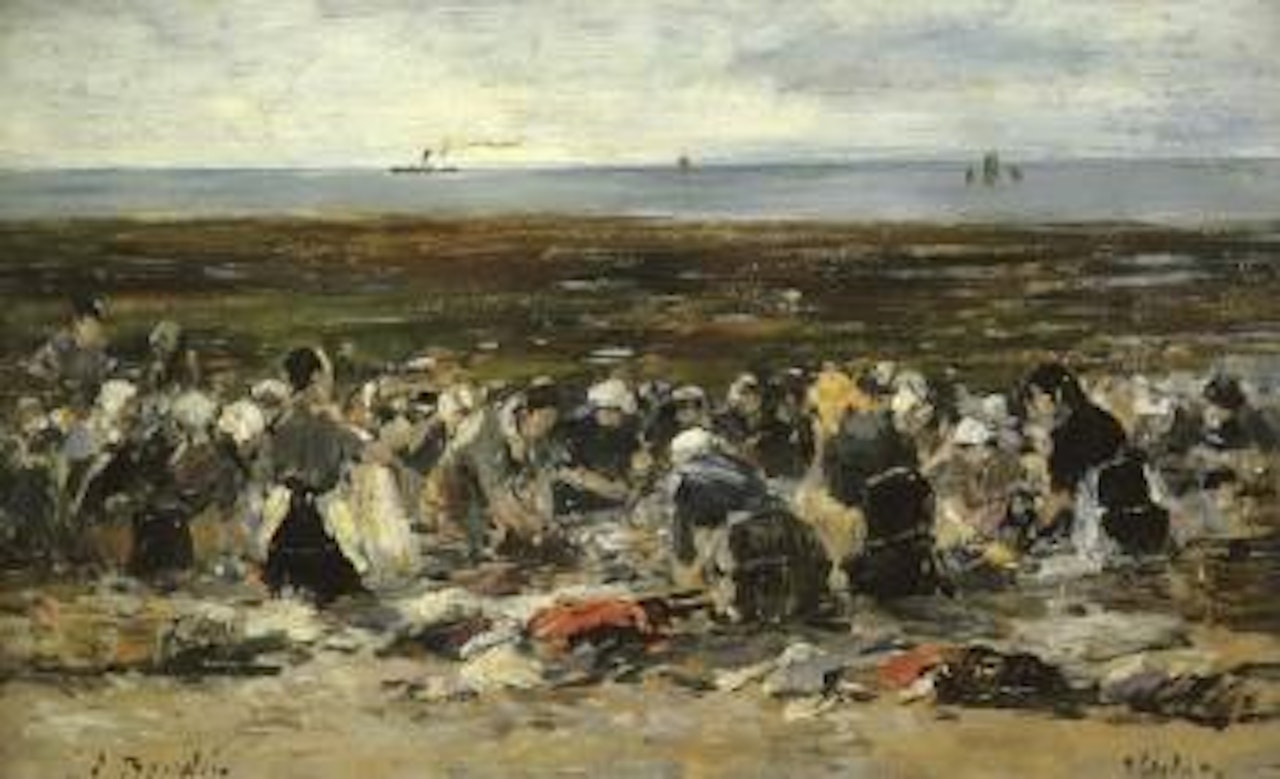 Etretat, laveuses sur la plage avec maree basse by Eugène Boudin