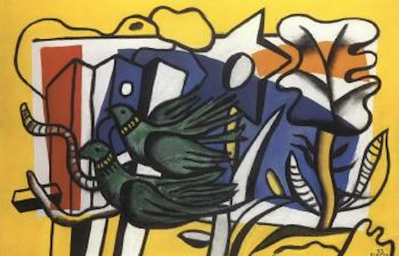 Composition aux deux oiseaux verts by Fernand Leger
