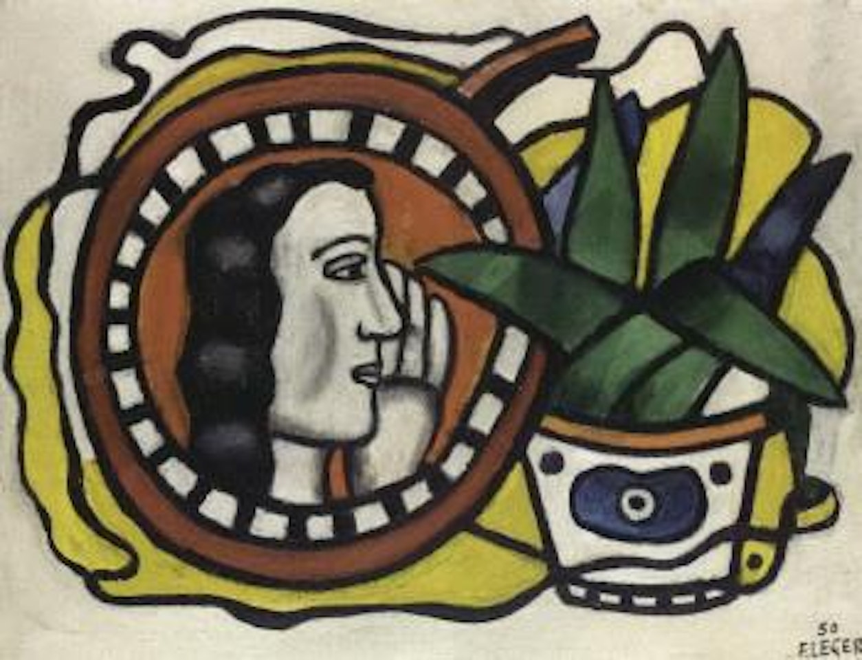 Medaillon et plante verte by Fernand Leger