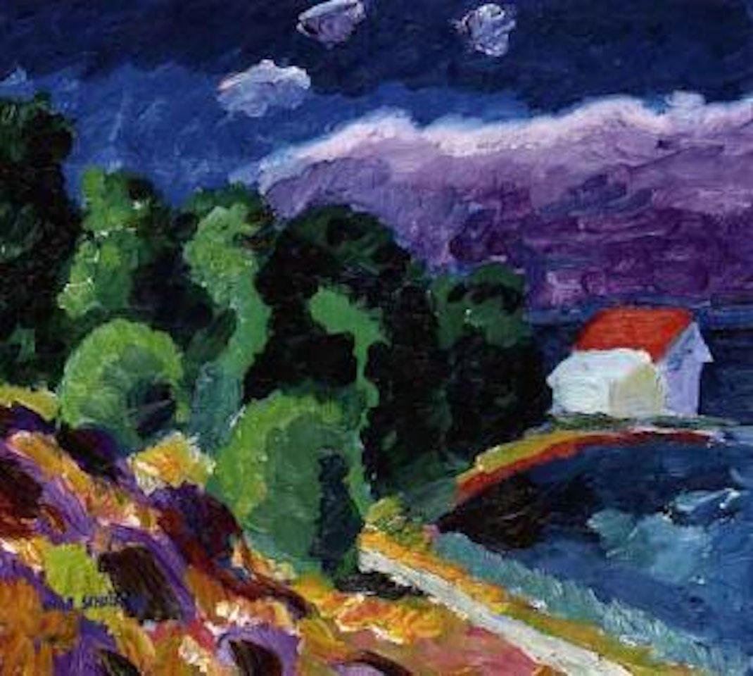 Coastal landscape with fisherman's cottages by Inge Schiöler